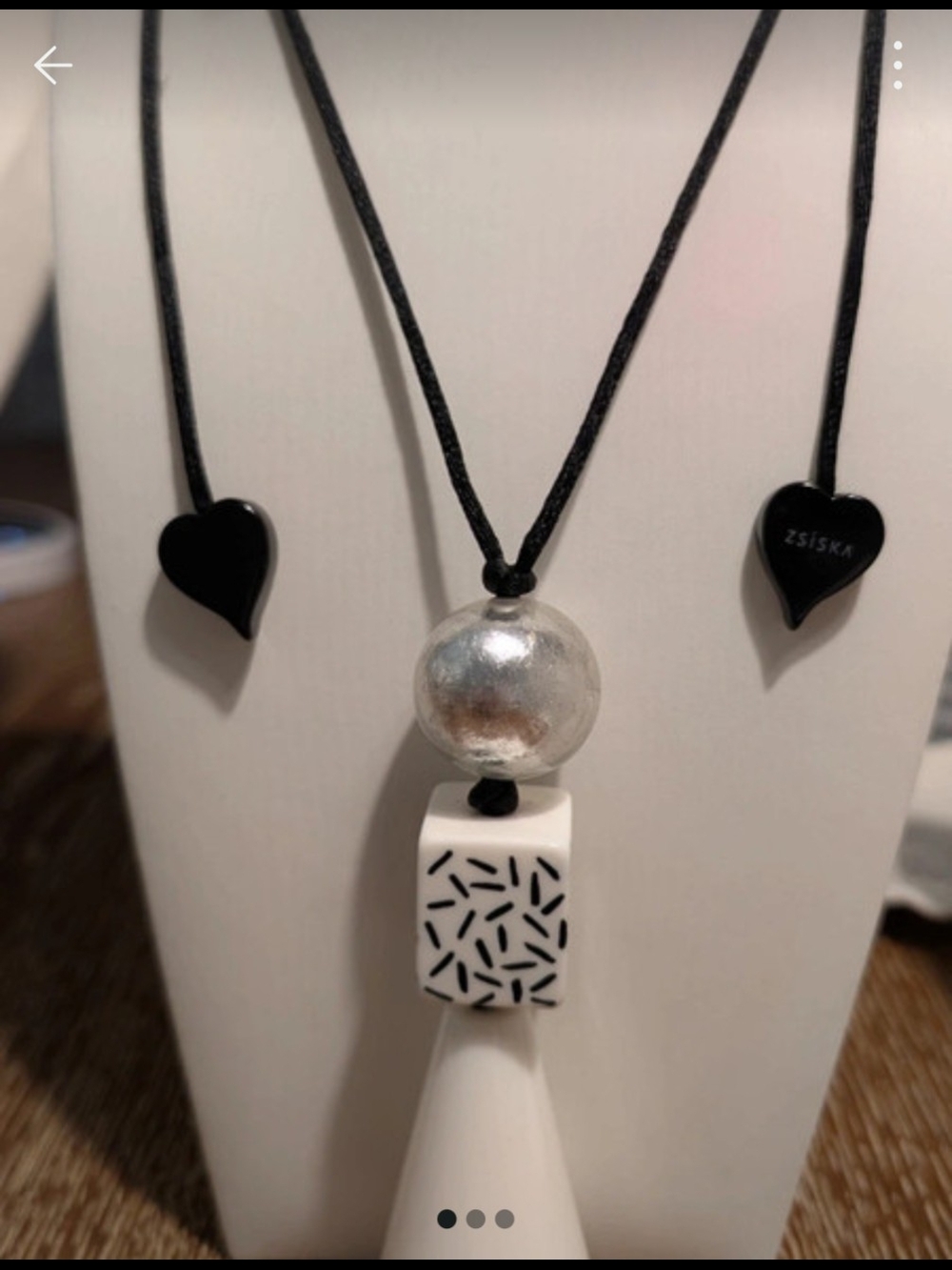 Zsiska Designer Resin Pendant Necklace - Silver Leaf & Graphic Cube